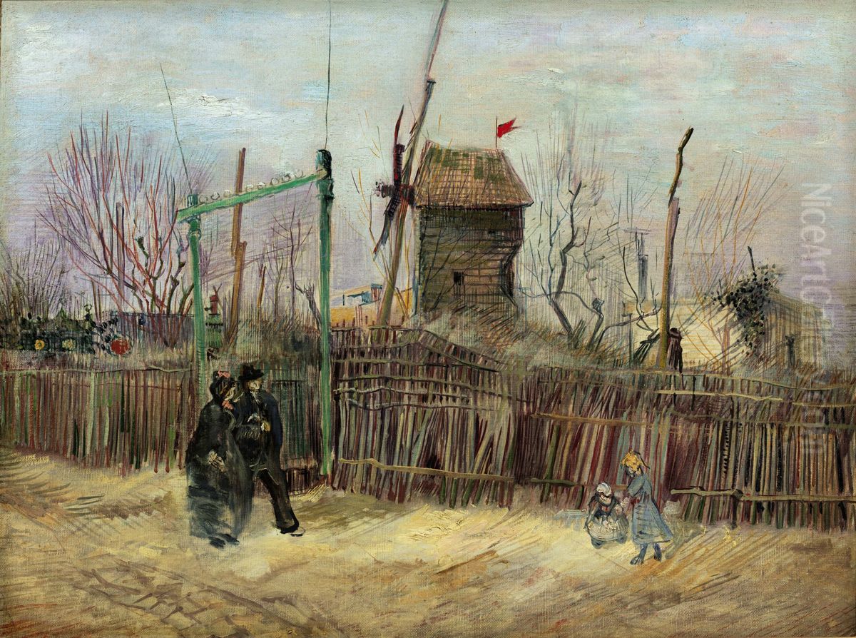 Scene de rue a Montmartre (Impasse des Deux Freres et le Moulin a Poivre) Oil Painting by Vincent Van Gogh