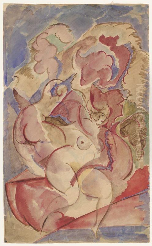 Two female nudes composition Oil Painting by Leon Chwistek