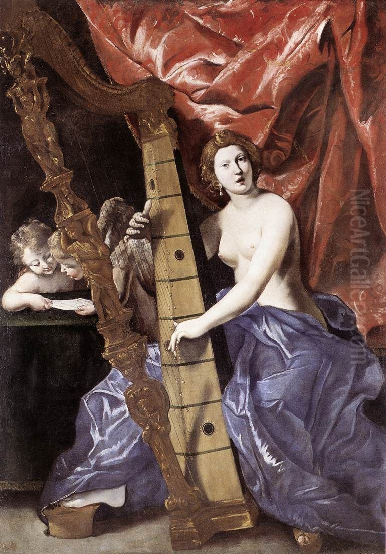 Venus Playing the Harp Oil Painting by Giovanni Lanfranco