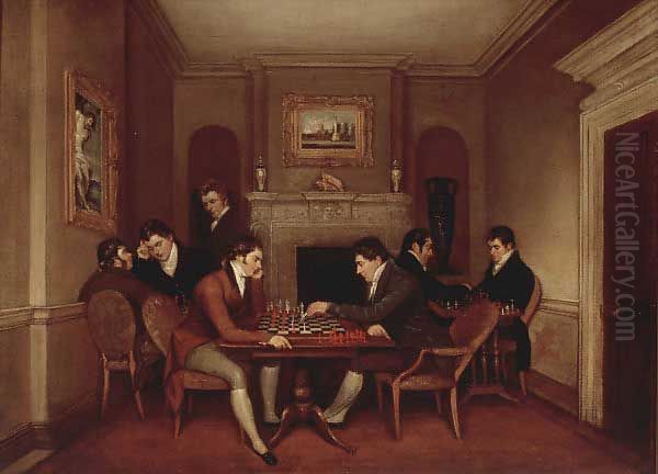 Portraits of the Gentlemen of the Hereford Chess Society Oil Painting by Thomas Leeming