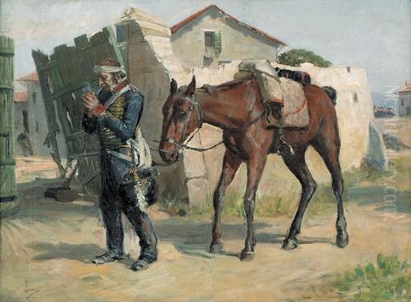 Soldato Con Cavallo Oil Painting by Italo Cenni