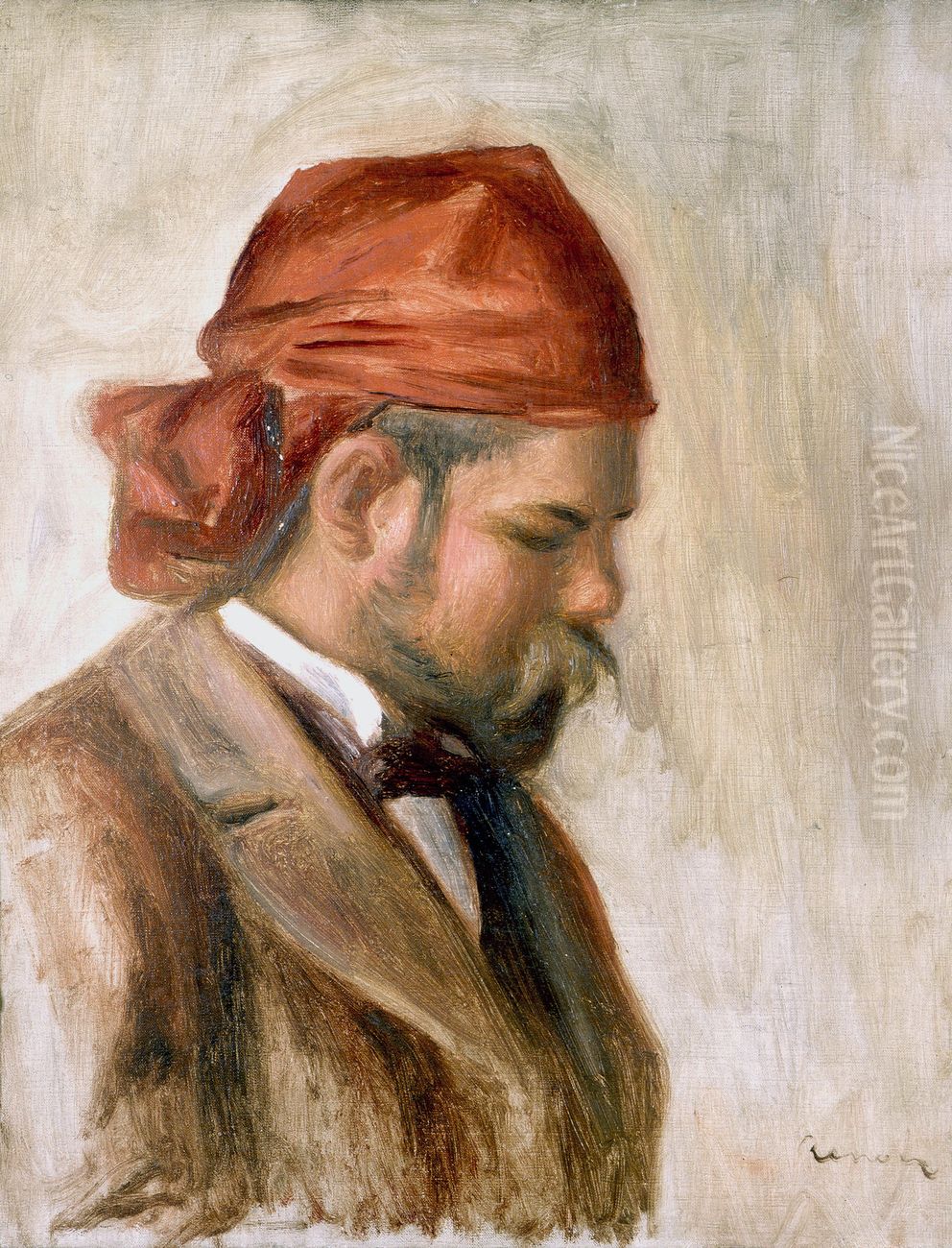 Vollard avec un foulard rouge Oil Painting by Pierre Auguste Renoir