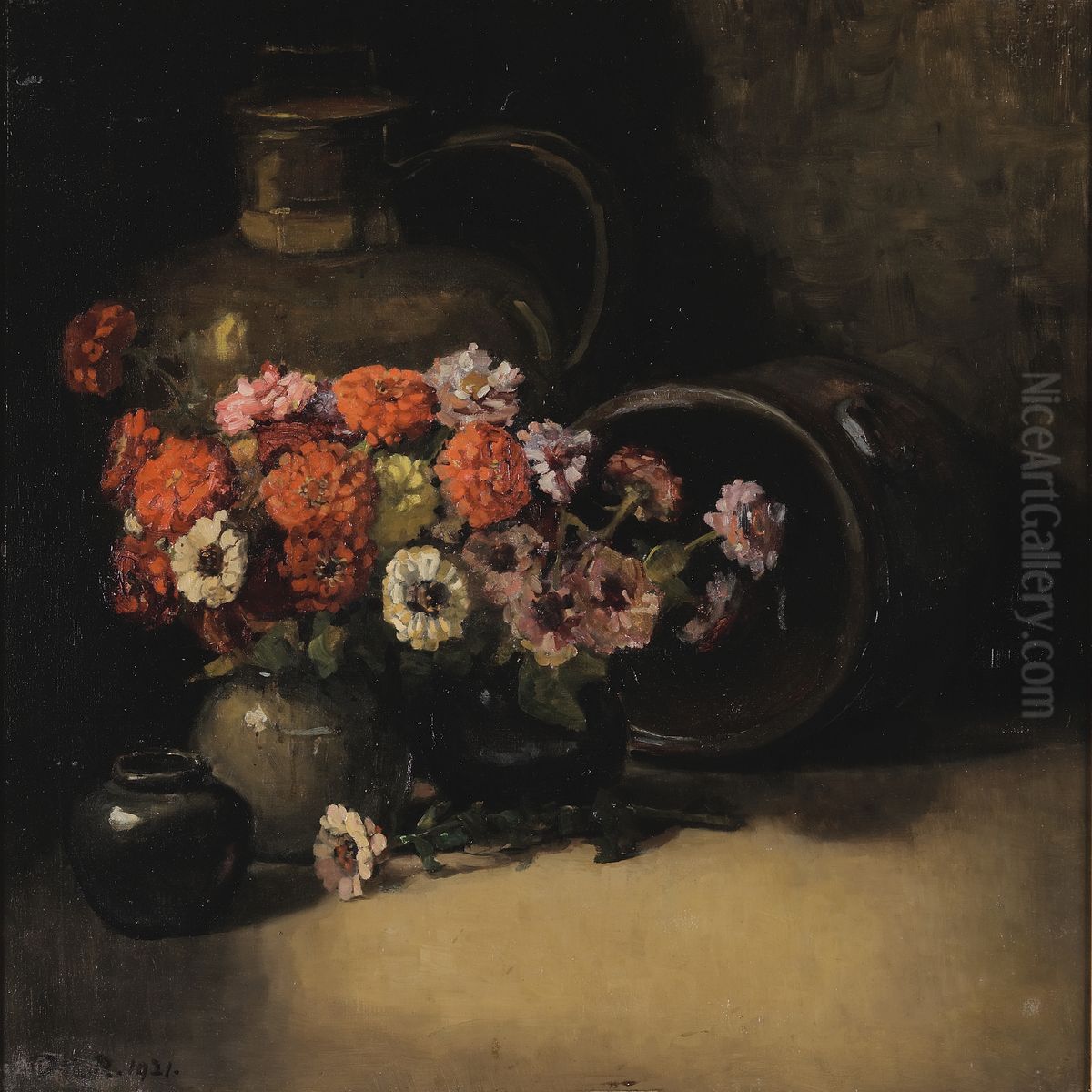 Zinnias Oil Painting by Dorothy Kate Richmond