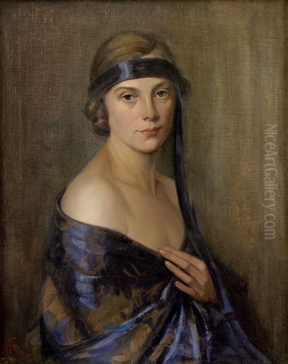 The blue ribbon Oil Painting by Mary Elizabeth Tripe