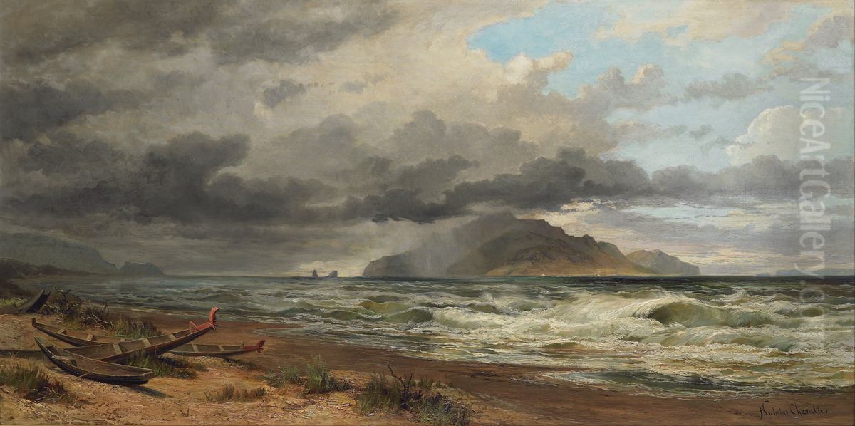 Cook Strait, New Zealand Oil Painting by Nicholas Chevalier