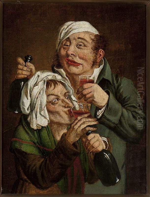 Pair of drunkards Oil Painting by Jan Feliks Piwarski