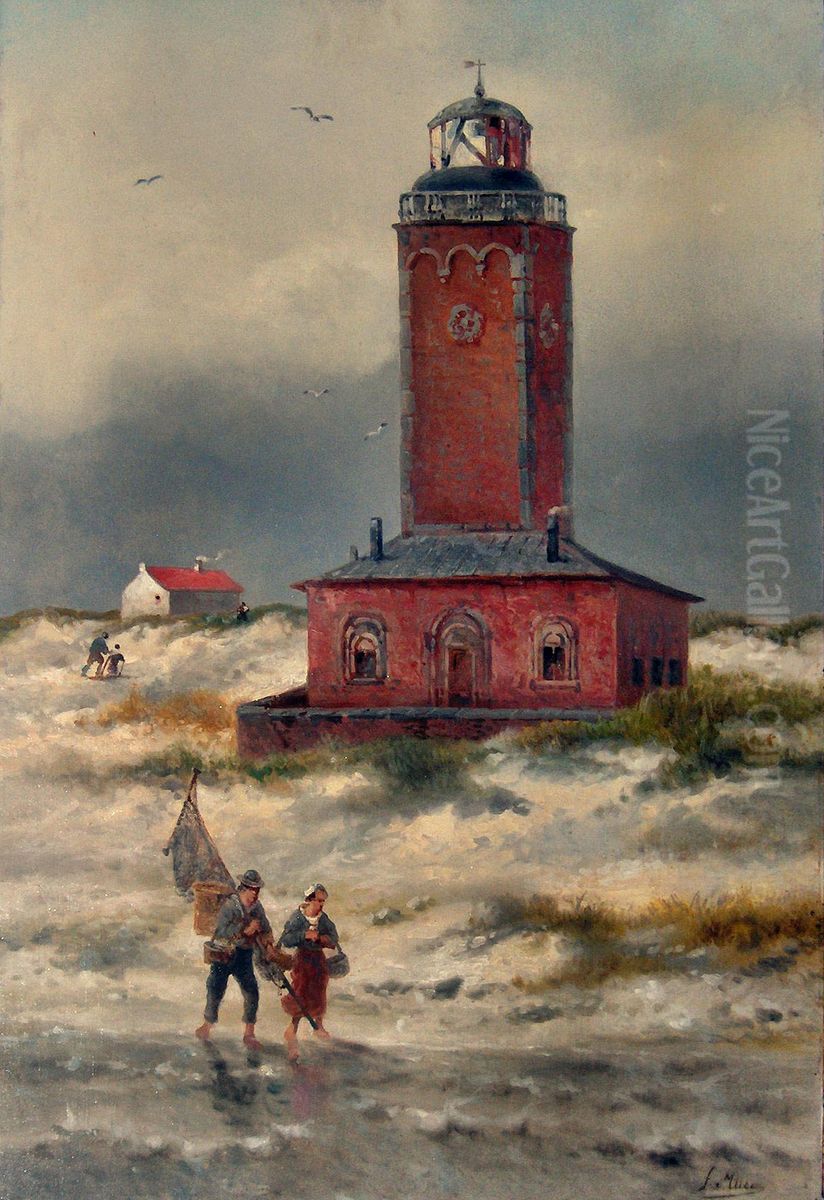 Alter Leuchtturm mit Garneelenfischern Oil Painting by Francois Musin