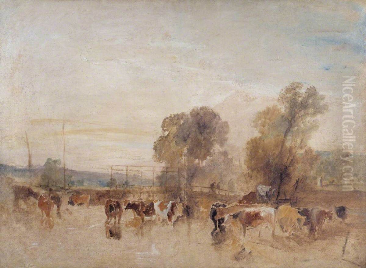 Weir and Cattle Oil Painting by J. M. W. Turner