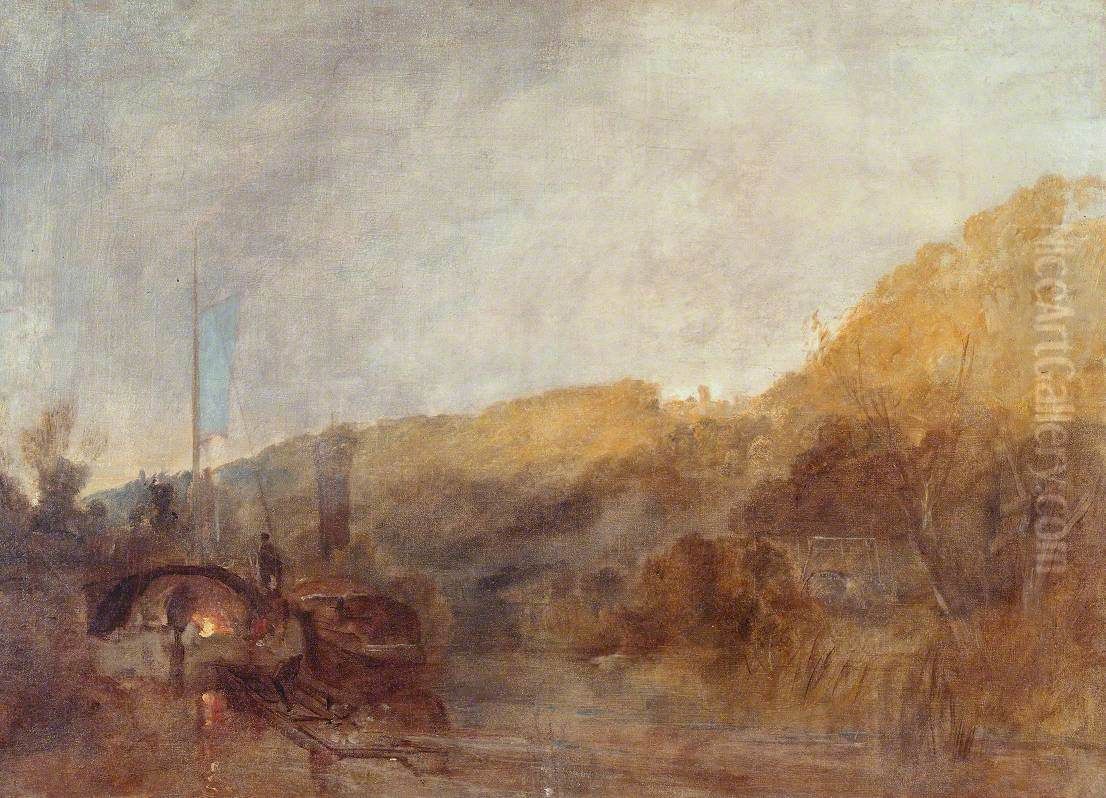 Barge on the River, Sunset Oil Painting by J. M. W. Turner