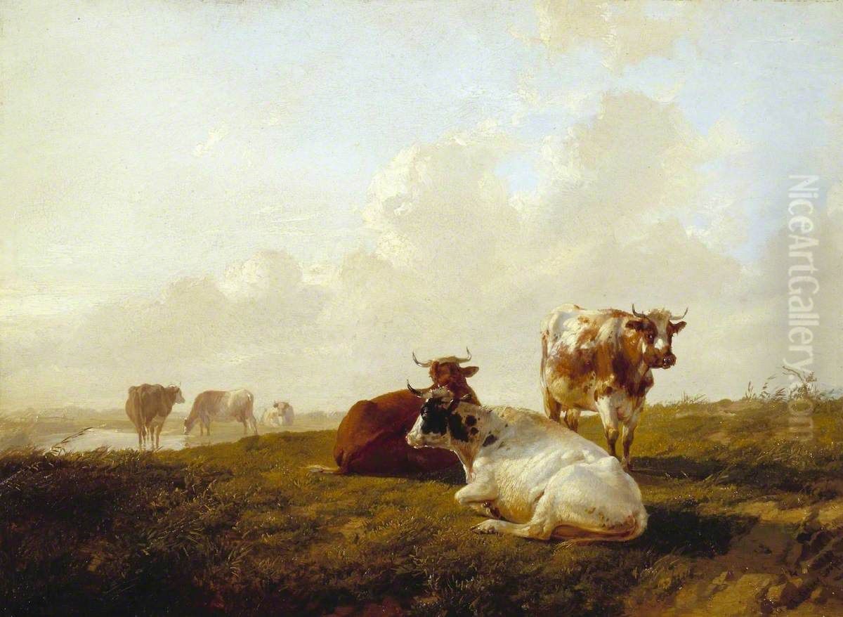 Landscape and Cattle Oil Painting by Thomas Sidney Cooper