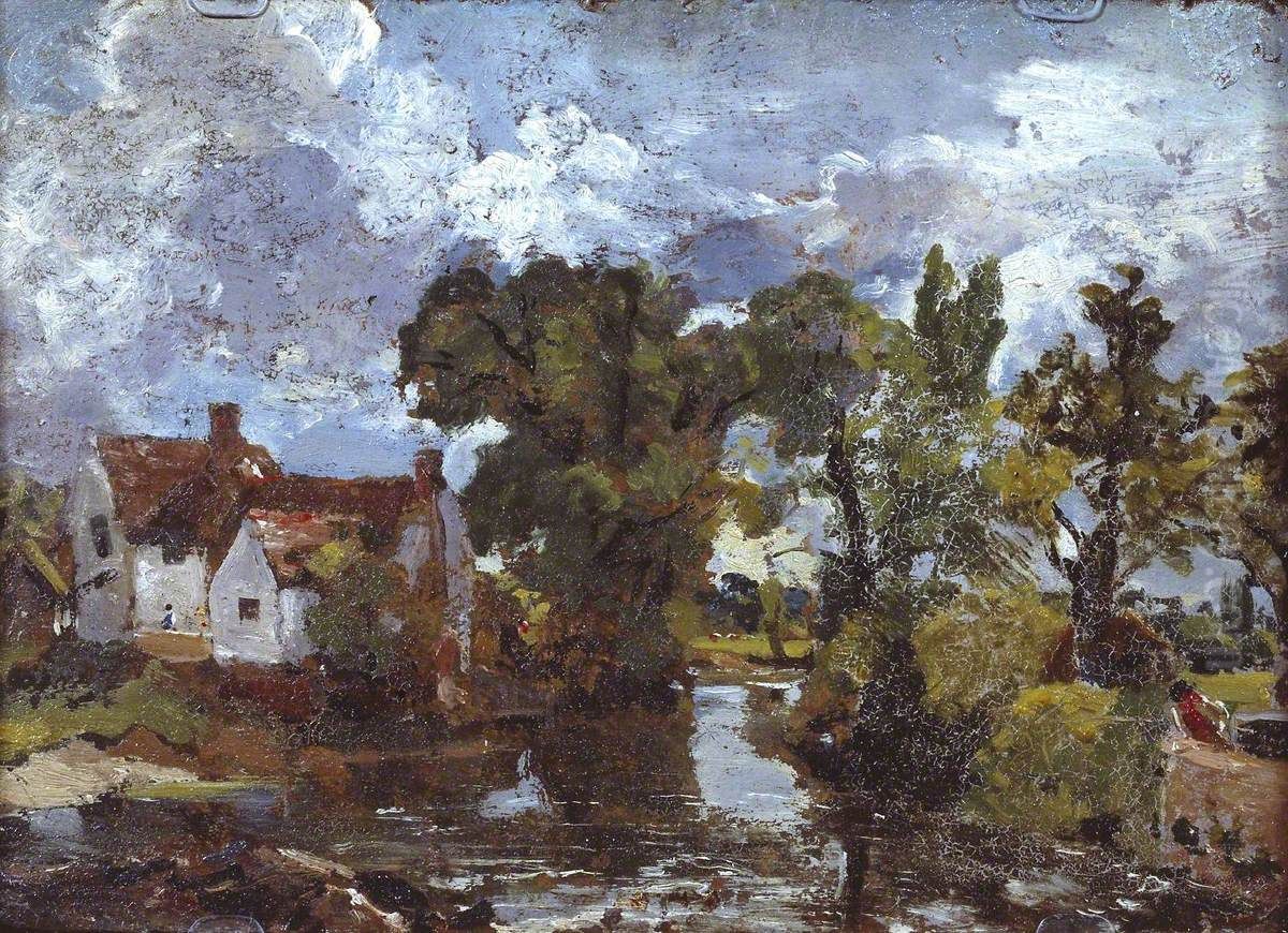 Night Scene with Bridge Oil Painting by John Constable