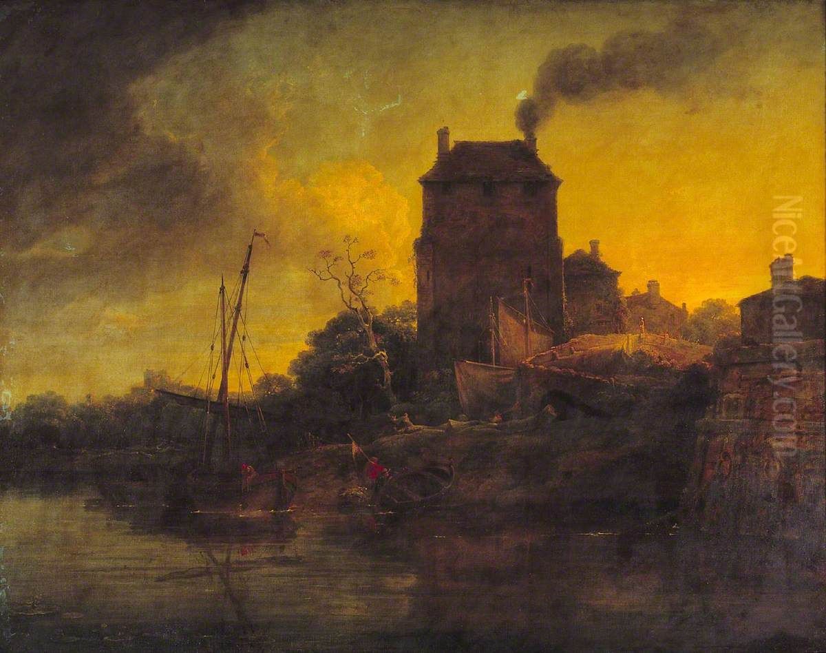View on the Ouse at York Oil Painting by George Arnald