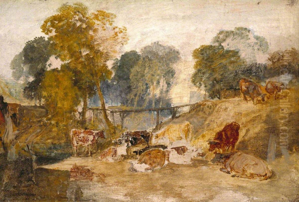 Cows in a Landscape with a Footbridge Oil Painting by J. M. W. Turner