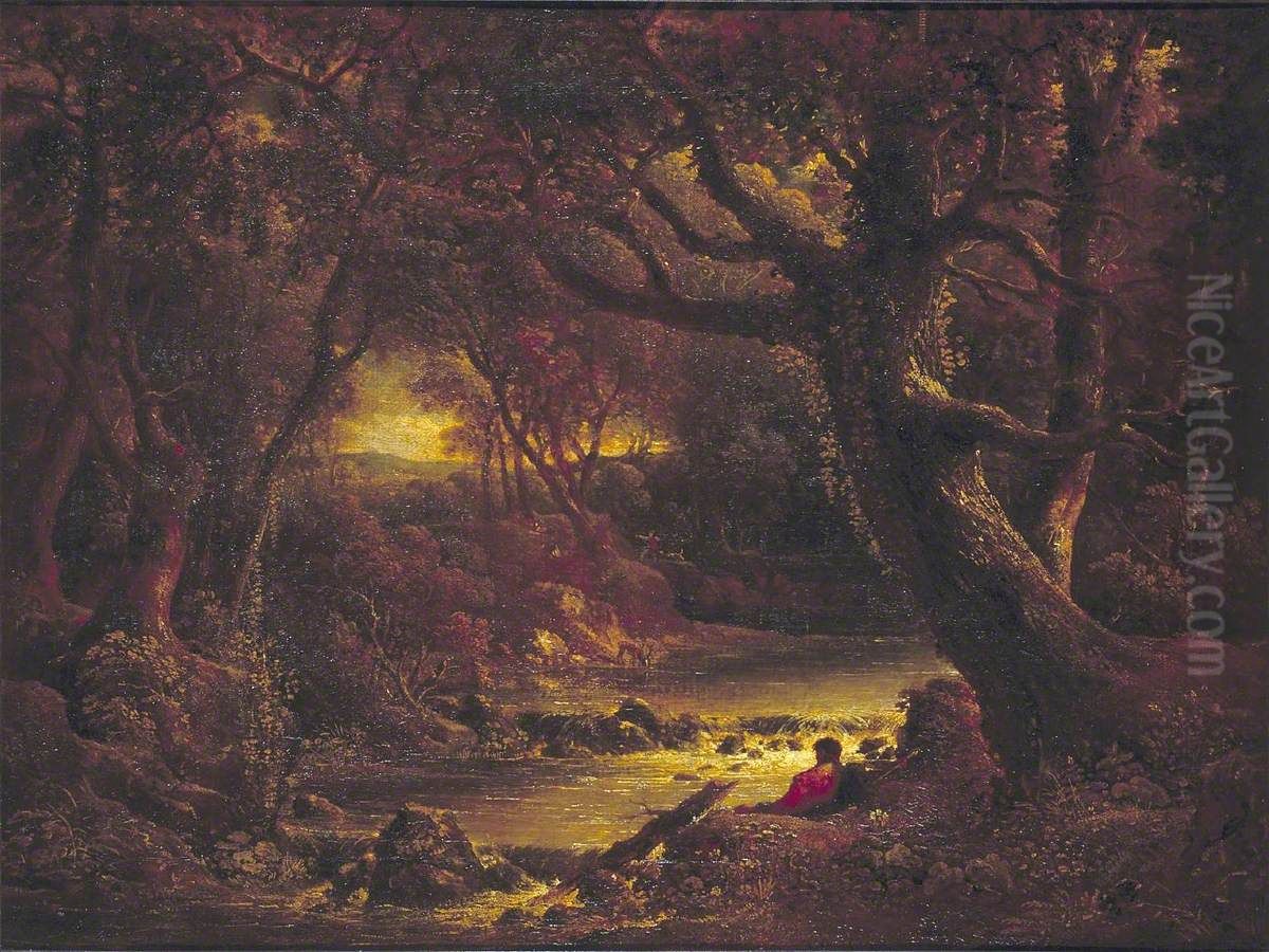 Landscape, with Jacques and the Wounded Stag Oil Painting by Sir George Beaumont, 7th Baronet