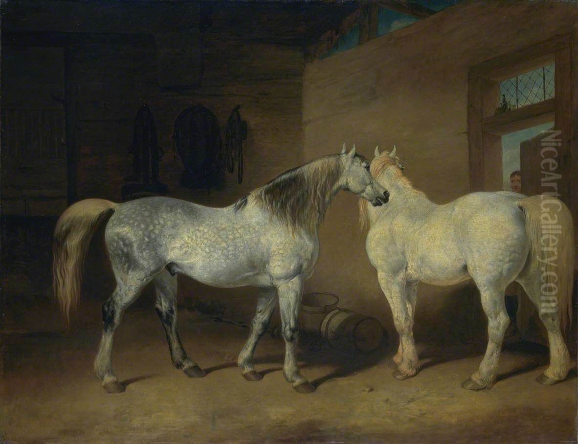 Draught Horses Oil Painting by Abraham Cooper