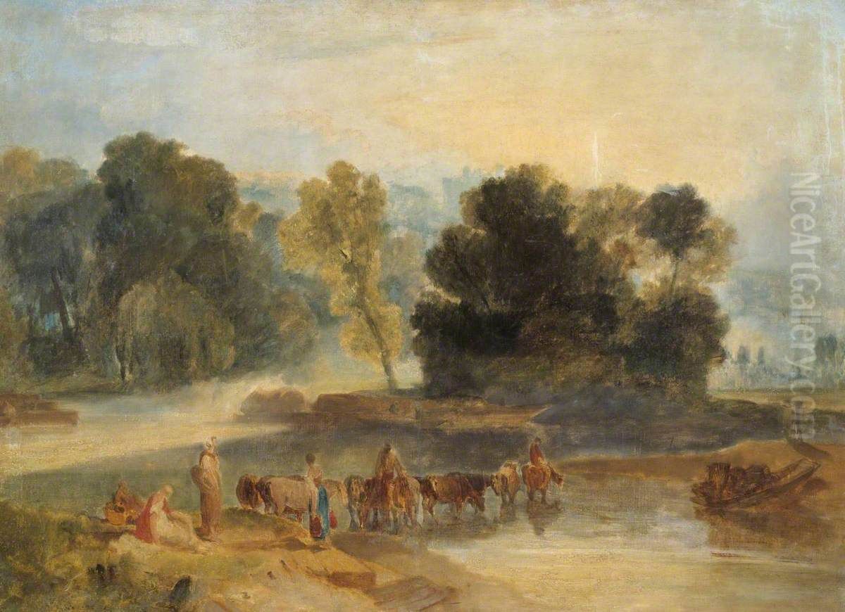 Men with Horses Crossing a River Oil Painting by J. M. W. Turner