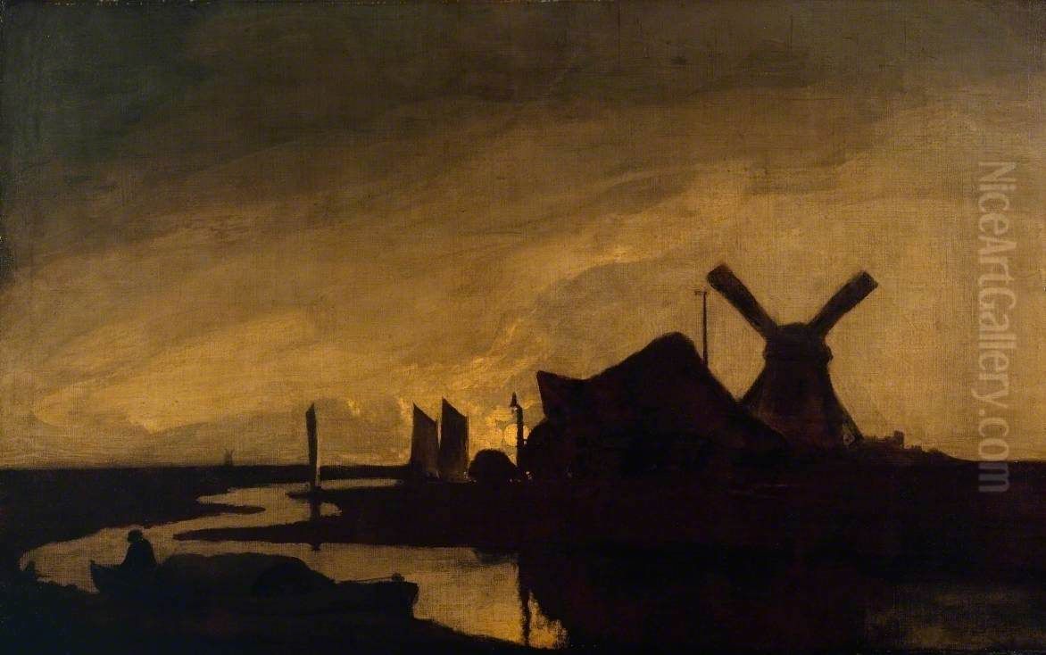Moonrise on the Yare (?) Oil Painting by John Crome