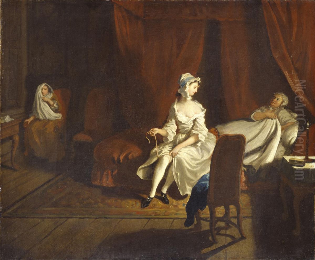 Pamela in the Bedroom with Mrs Jewkes and Mr B. Oil Painting by Joseph Highmore