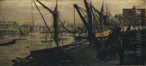 The Thames from a Wharf at Waterloo Bridge
