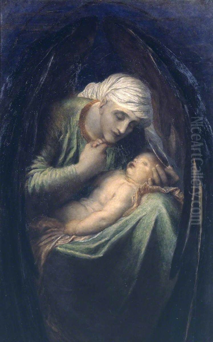 Death Crowning Innocence Oil Painting by George Frederic Watts