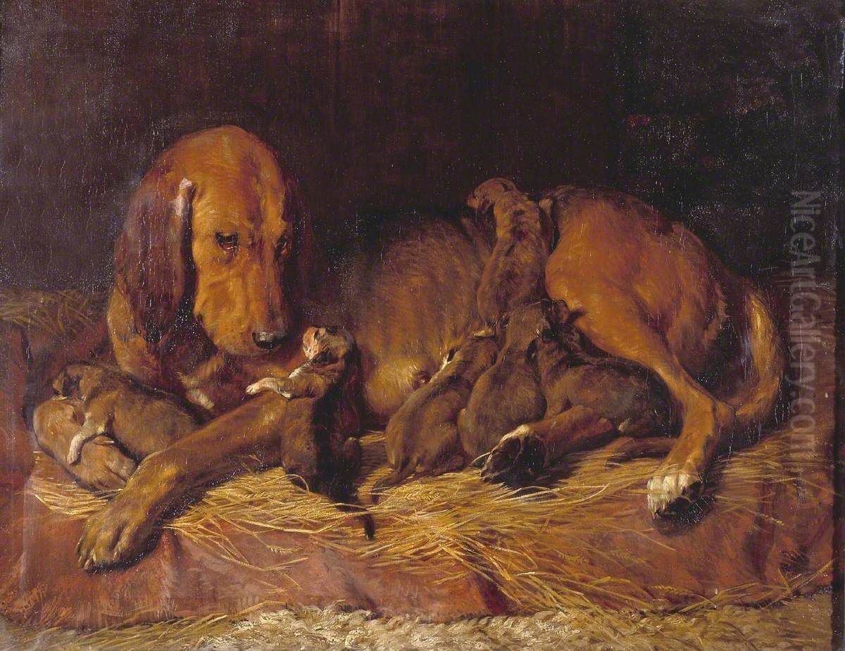 Bloodhound and Pups Oil Painting by Charles Landseer
