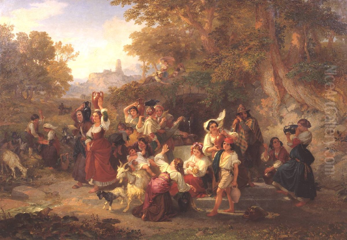 Neapolitan Peasants at a Fountain Oil Painting by Penry Williams