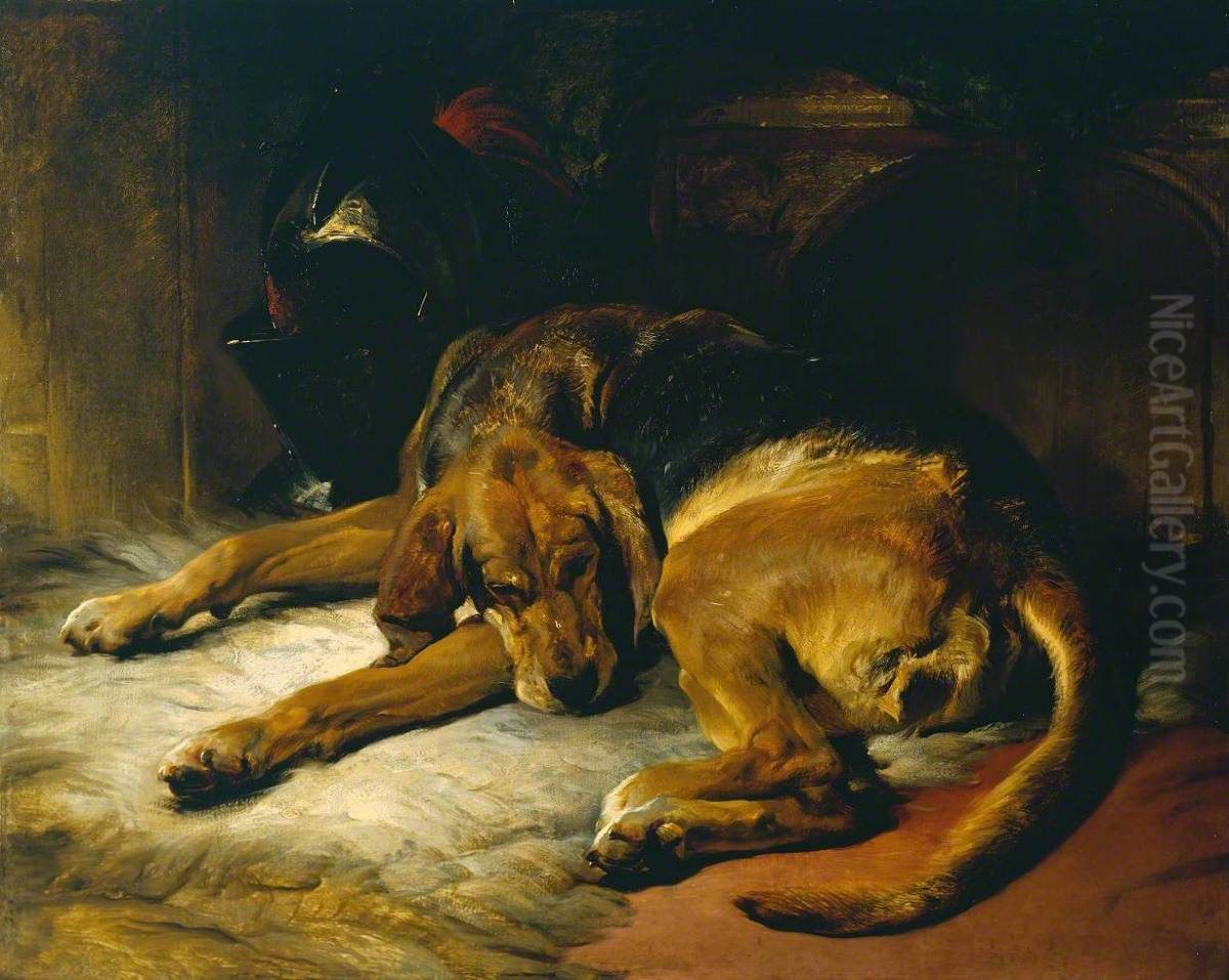 Sleeping Bloodhound Oil Painting by Sir Edwin Henry Landseer