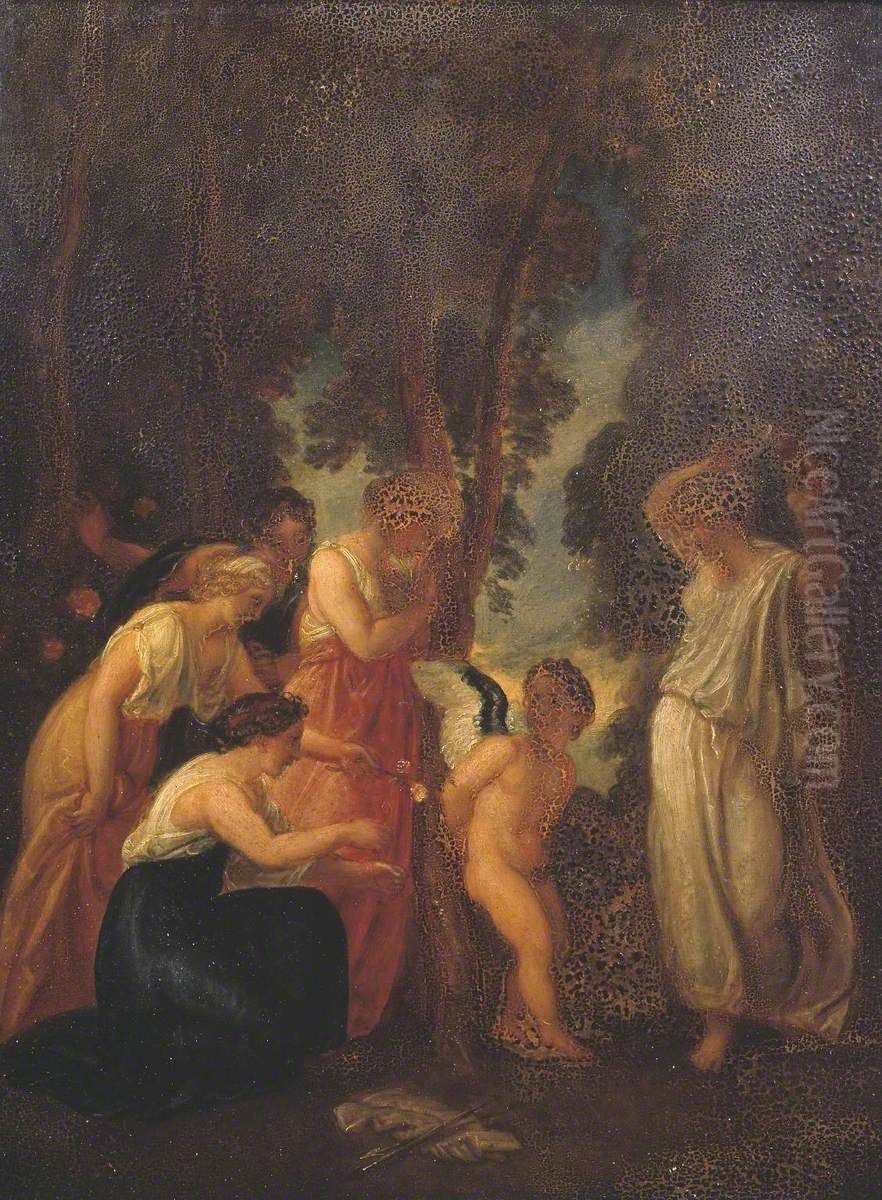 Calypso with her Nymphs Caressing Cupid Oil Painting by Thomas Stothard