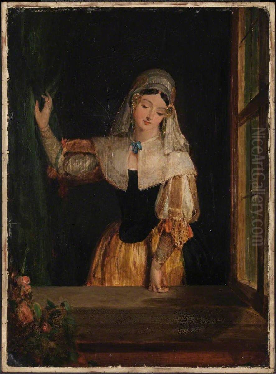 A Dutch Girl ('The Window') Oil Painting by Gilbert Stuart Newton