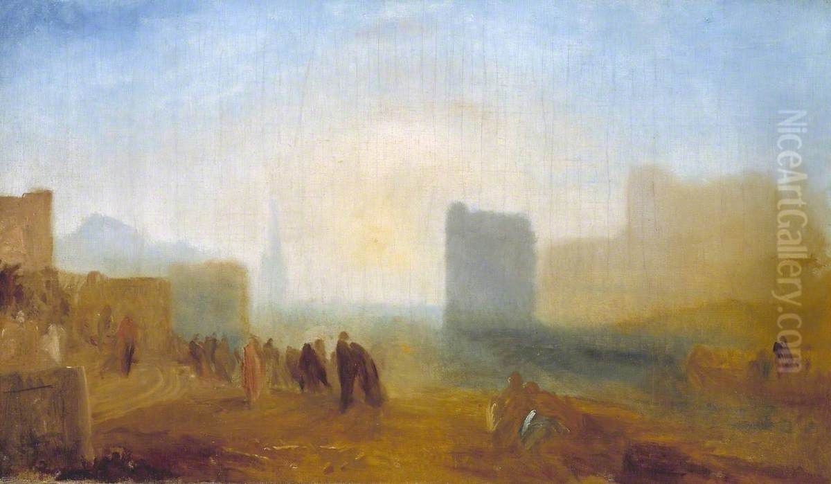 Classical Harbour Scene; possibly based on Le Havre Oil Painting by J. M. W. Turner