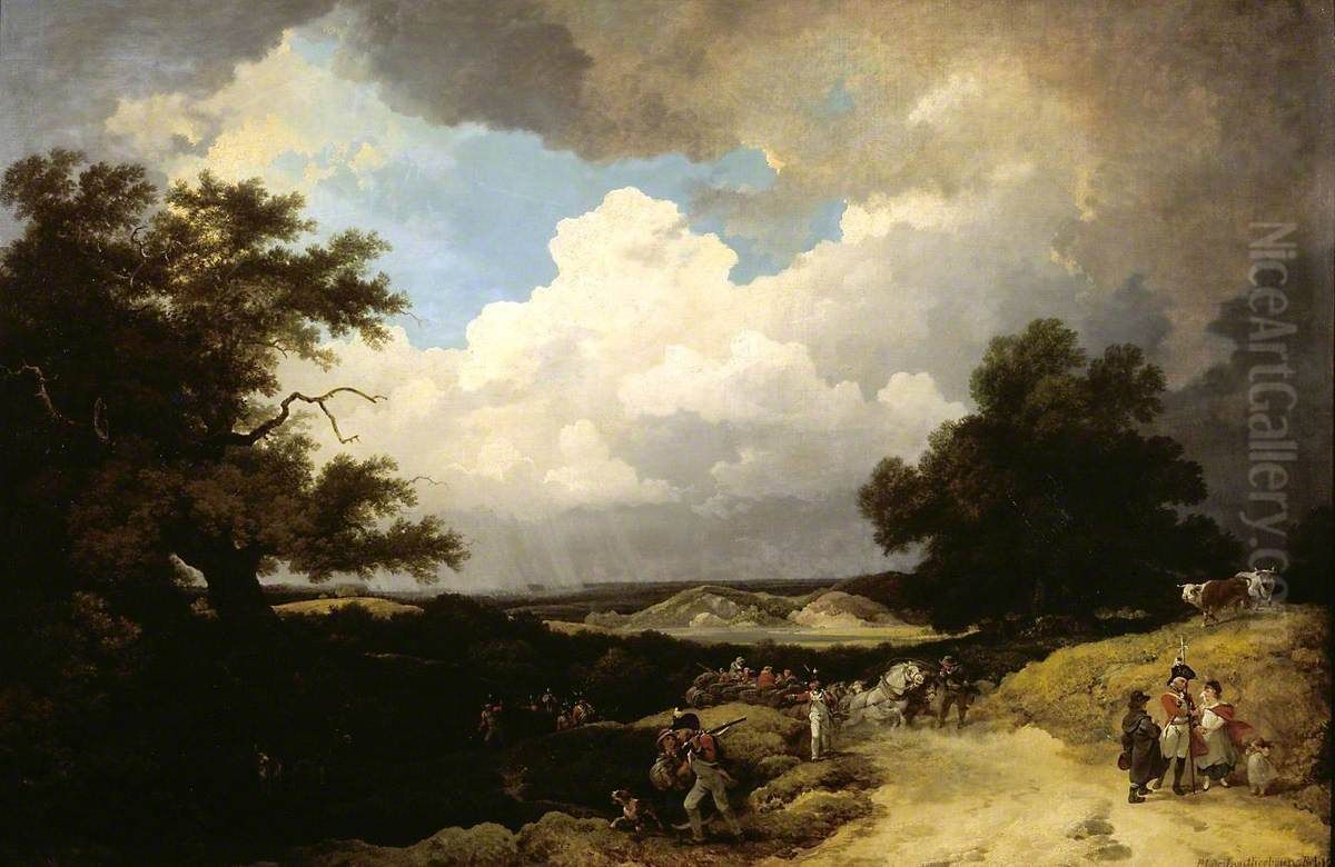 A Distant Hail-Storm Coming On, and the March of Soldiers with their Baggage Oil Painting by Philip James de Loutherbourg
