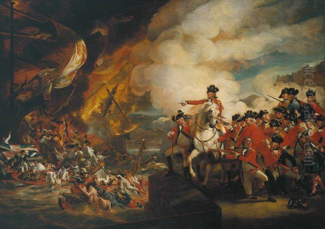 The Siege and Relief of Gibraltar, 13 September 1782; ?replica Oil Painting by John Singleton Copley