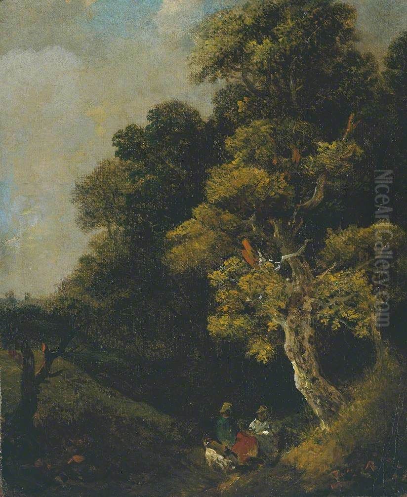 Landscape with Figures under a Tree Oil Painting by Thomas Gainsborough