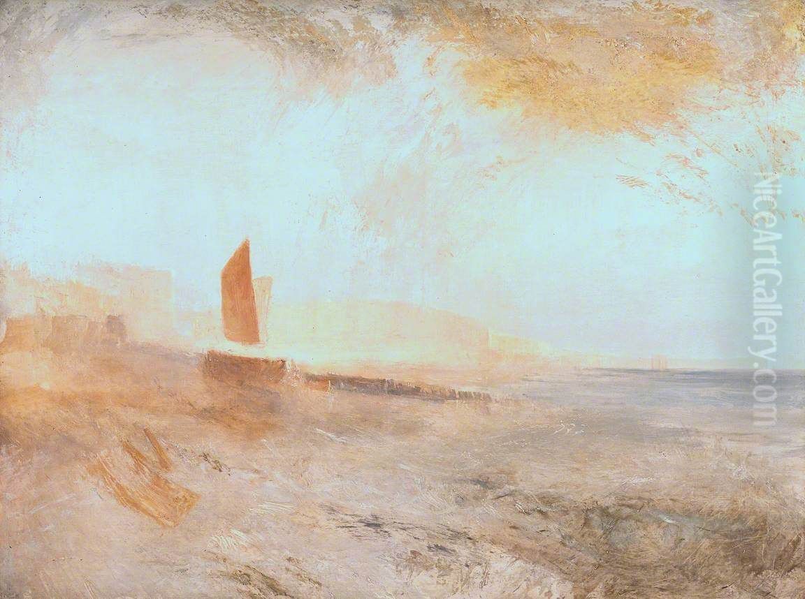 Brighton Beach, with the Chain Pier in the Distance, from the West Oil Painting by J. M. W. Turner