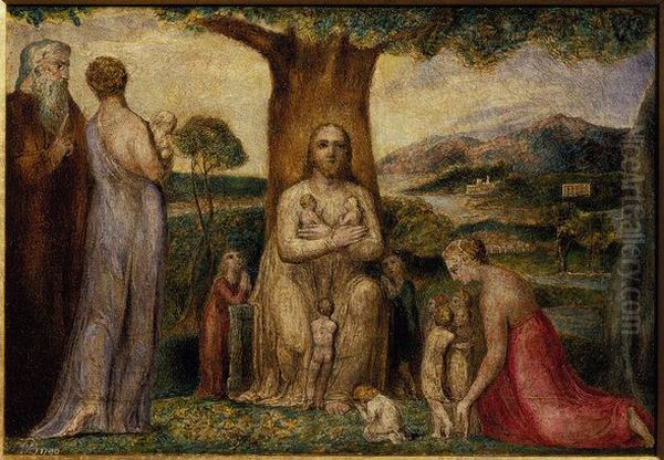 Christ Blessing the Little Children Oil Painting by William Blake
