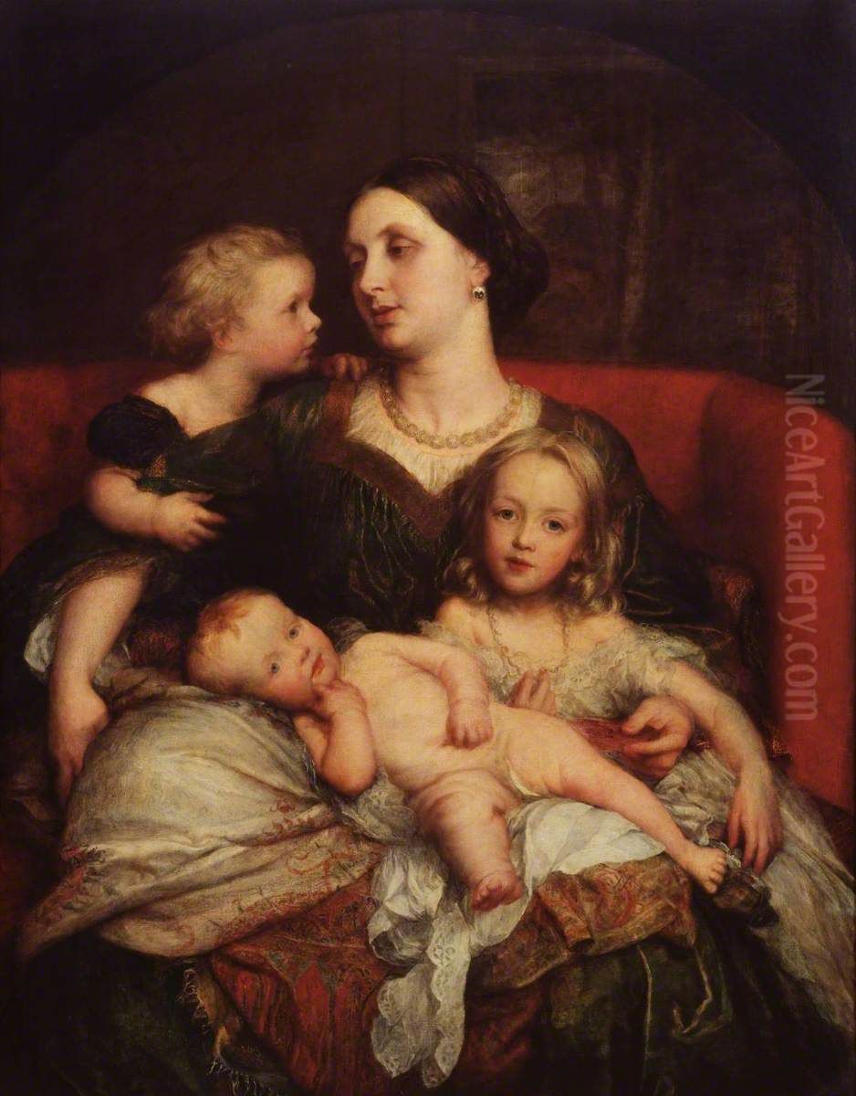 Mrs George Augustus Frederick Cavendish-Bentinck and her Children Oil Painting by George Frederic Watts