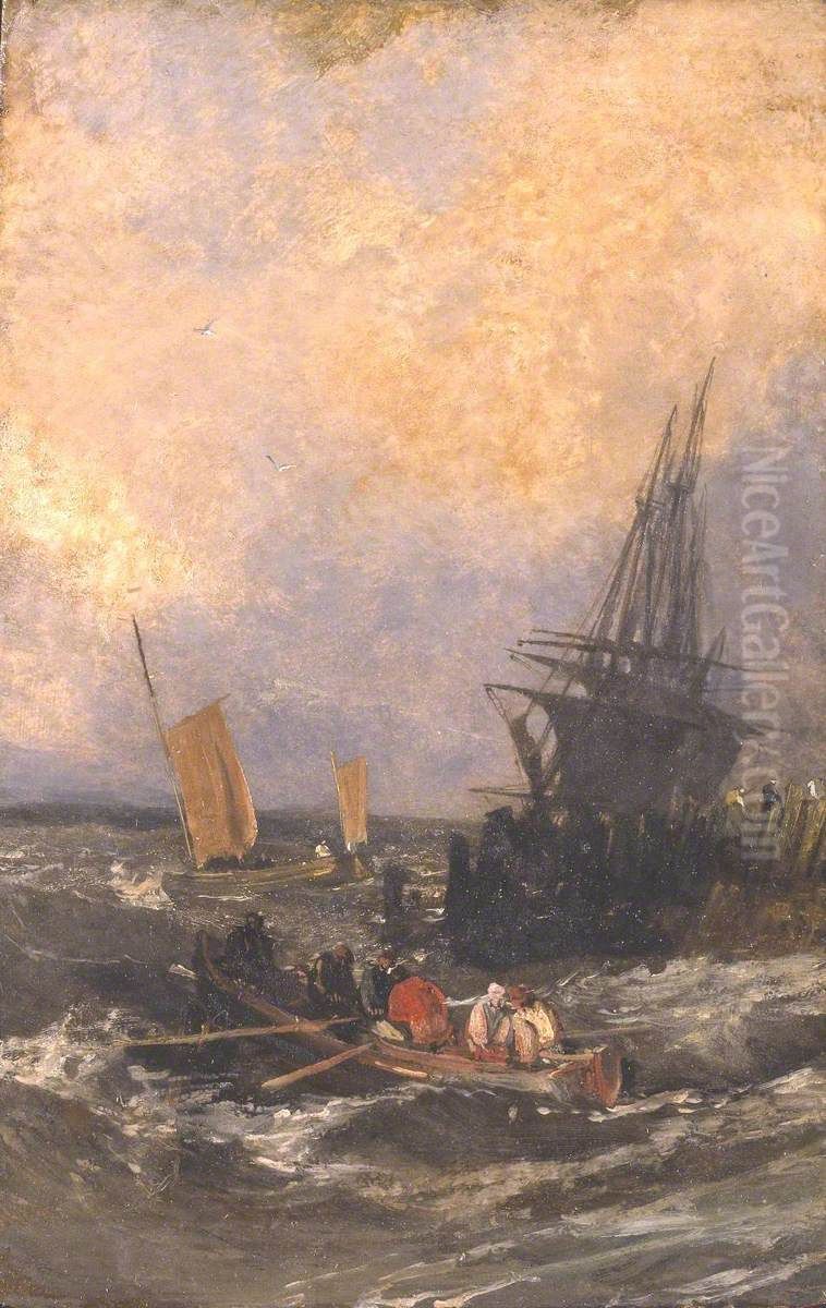 Shipping by a Breakwater Oil Painting by J. M. W. Turner