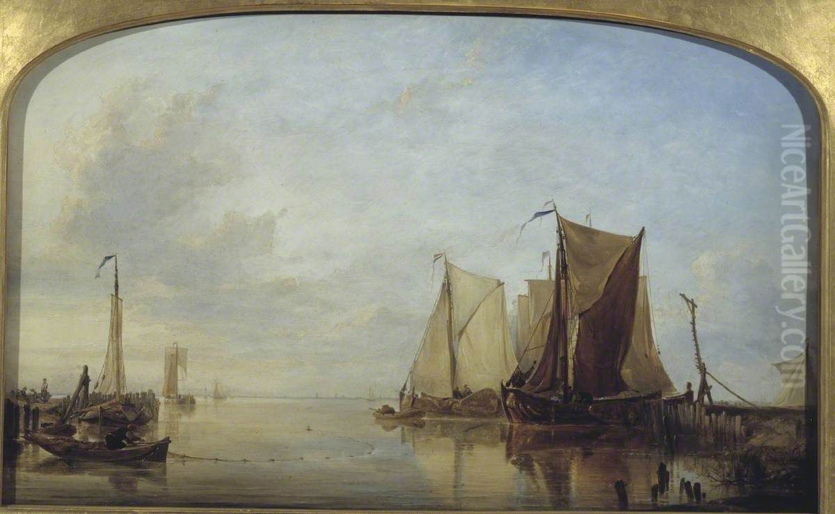 Dutch Boats in a Calm Oil Painting by Edward William Cooke