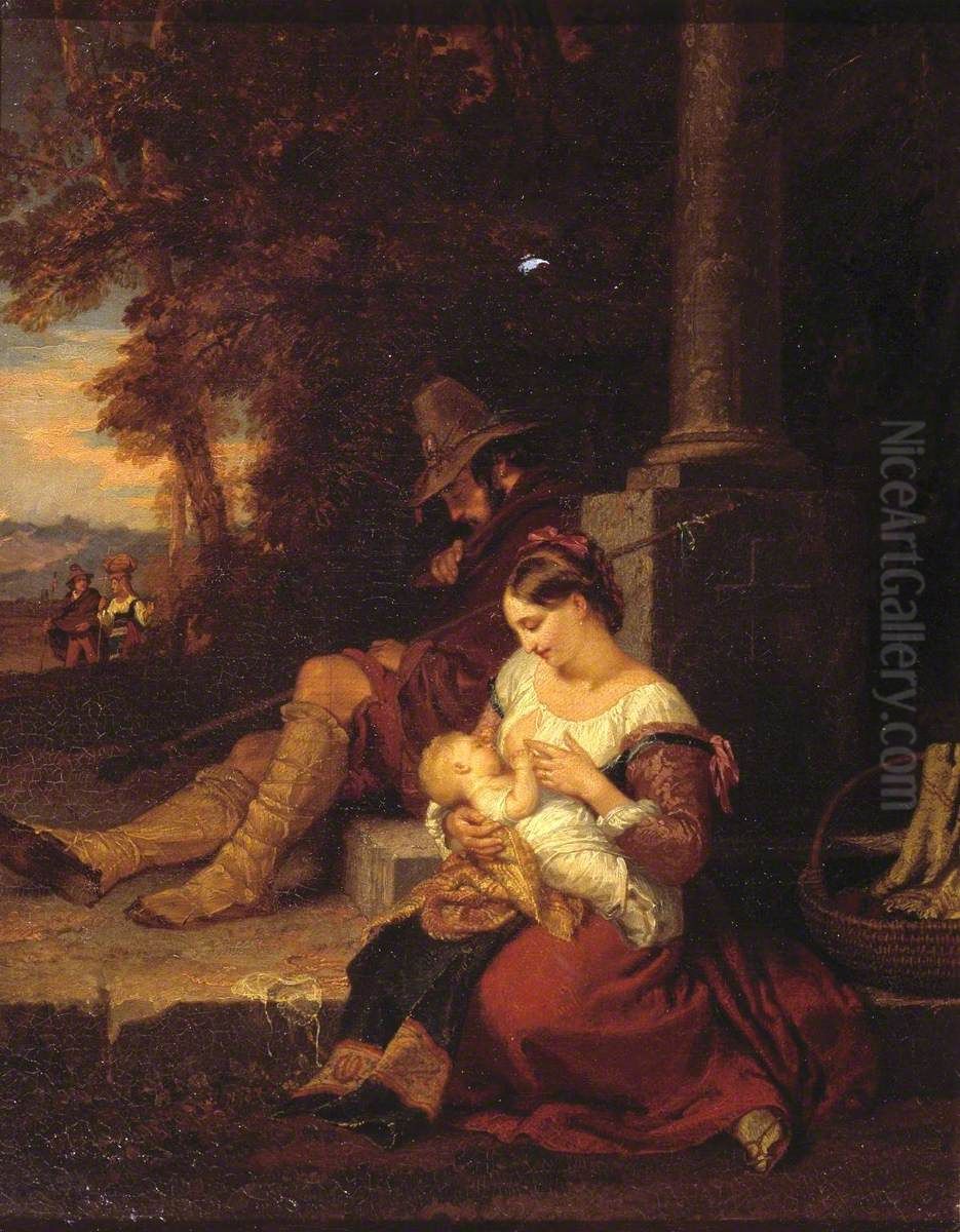 Pilgrims Reposing at a Cross Oil Painting by Penry Williams