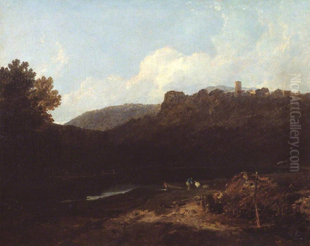 Mountain Scene with Village and Castle - Evening Oil Painting by J. M. W. Turner