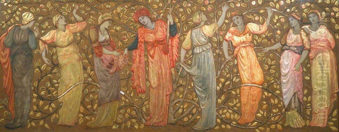 Frieze of Eight Women Gathering Apples Oil Painting by Edward Burne-Jones
