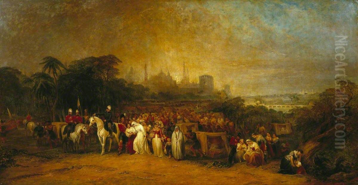 Evening. The Sufferers Besieged at Lucknow, Rescued by General Lord Clyde; November Oil Painting by George Jones