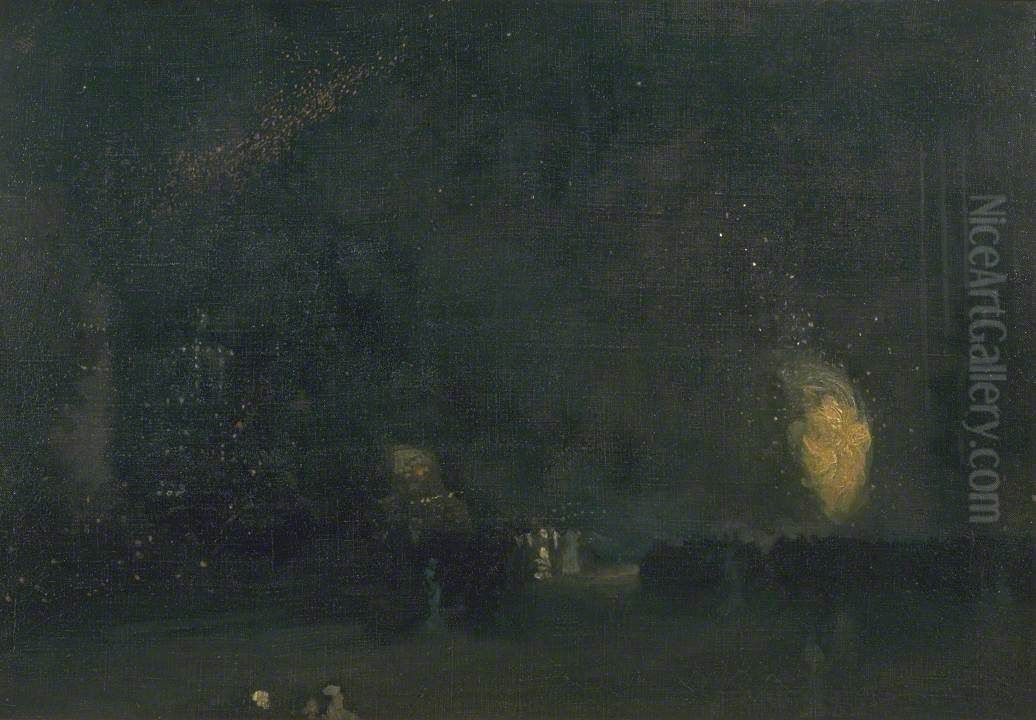 Black and Gold - The Fire Wheel Oil Painting by James McNeill Whistler