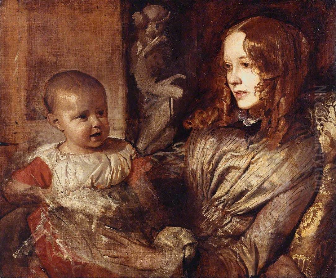 Mrs Elizabeth Young Mitchell and her Baby Oil Painting by Alfred Stevens