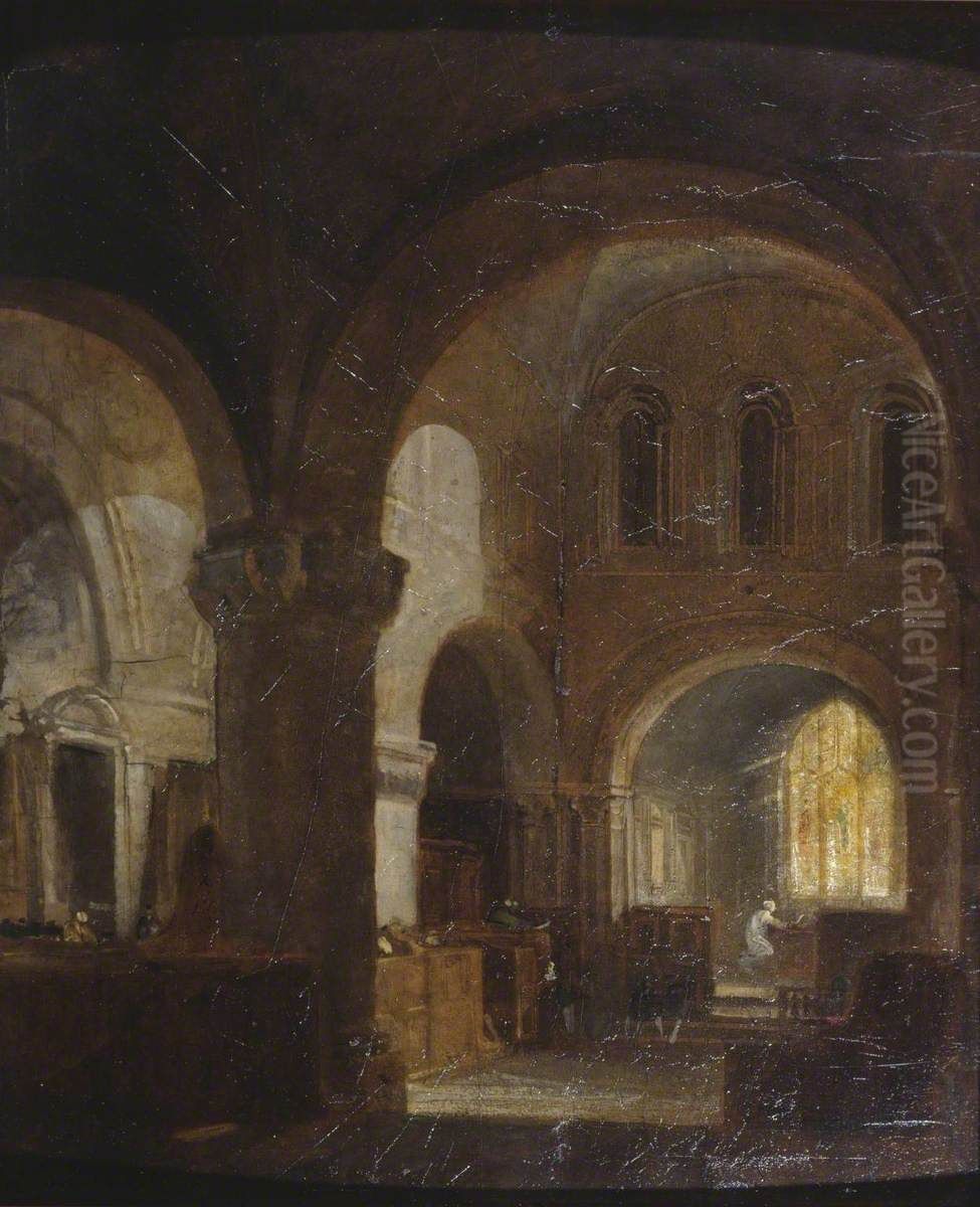 Interior of a Romanesque Church Oil Painting by J. M. W. Turner