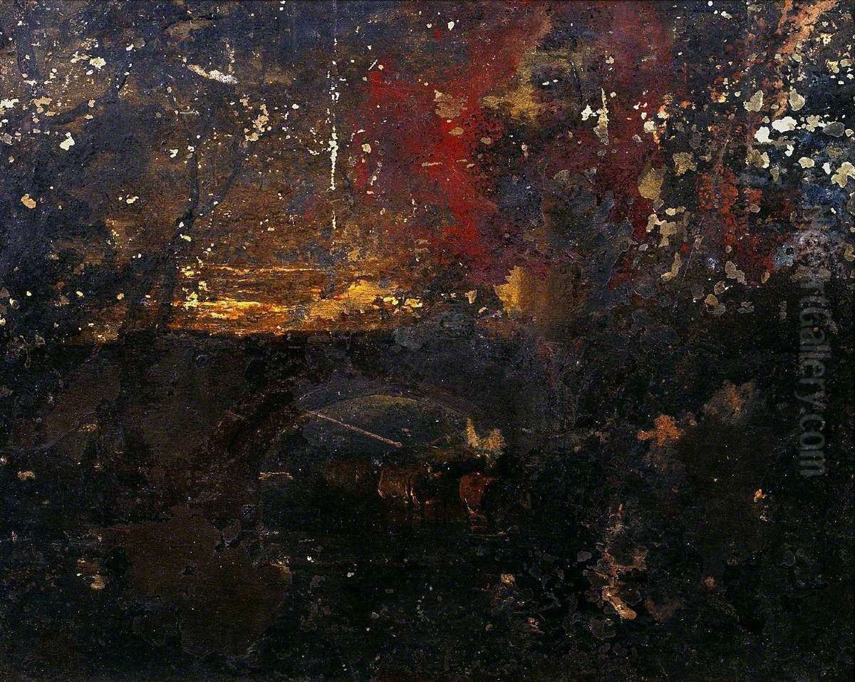 Cattle in a Stream under a Bridge Oil Painting by J. M. W. Turner
