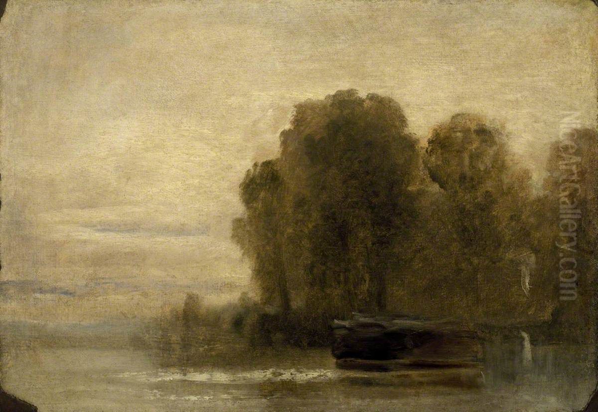 Lake or River with Trees on the Right Oil Painting by J. M. W. Turner