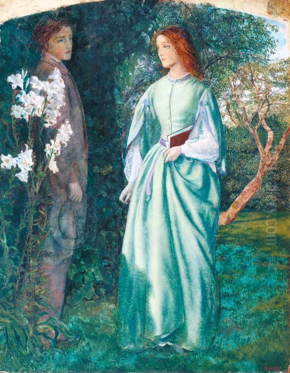 Aurora Leigh's Dismissal of Romney ('The Tryst') Oil Painting by Arthur Hughes