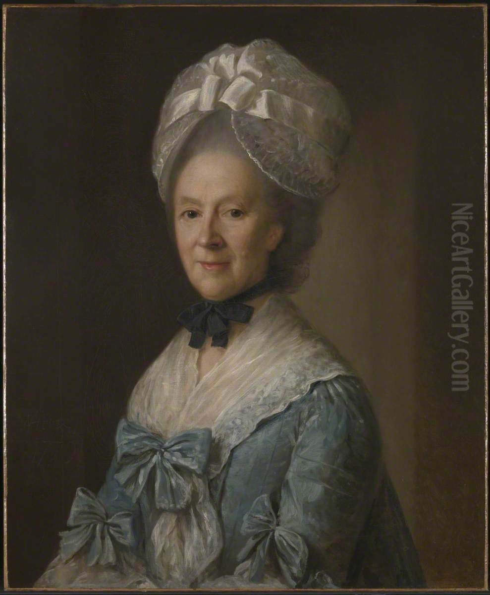 Portrait of a Lady in a Blue Dress, possibly Mrs Mary Barnardiston Oil Painting by Nathaniel Hone