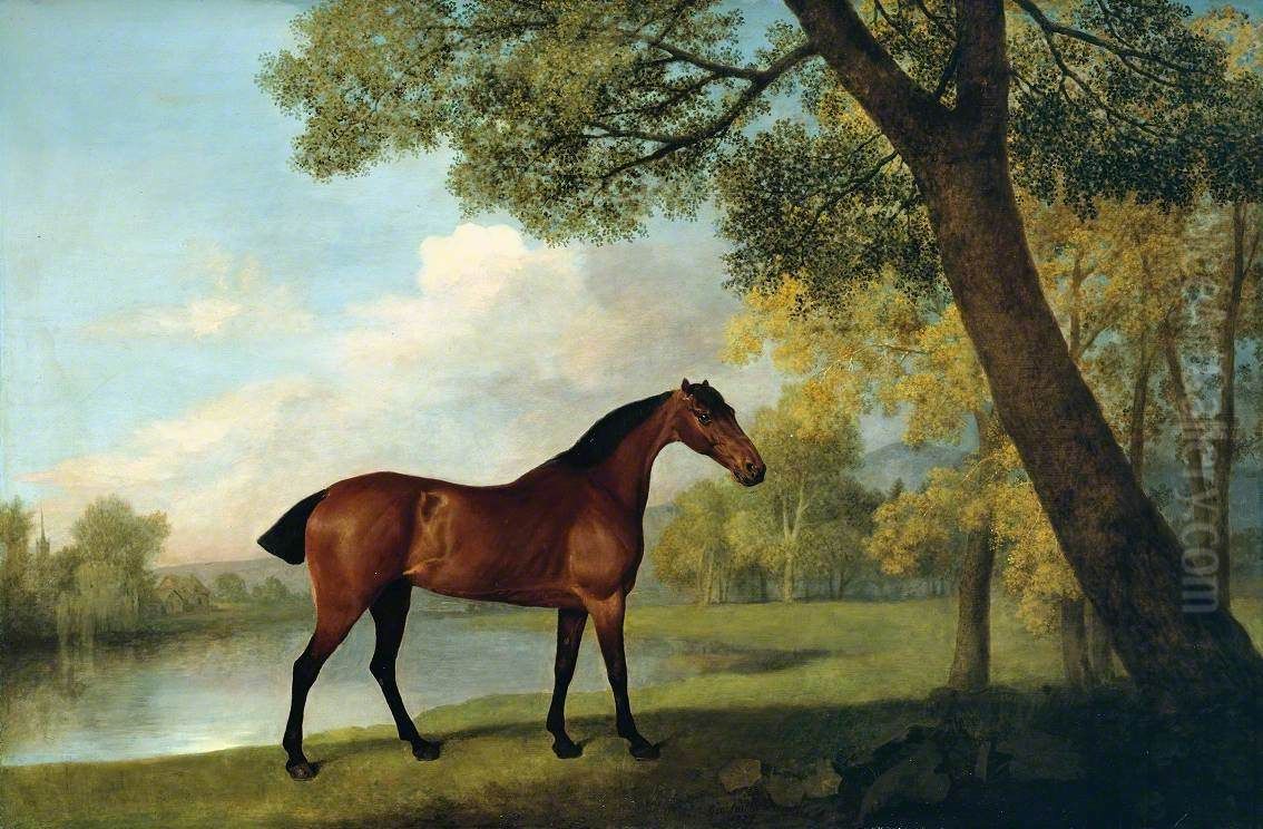 Bay Hunter by a Lake Oil Painting by George Stubbs